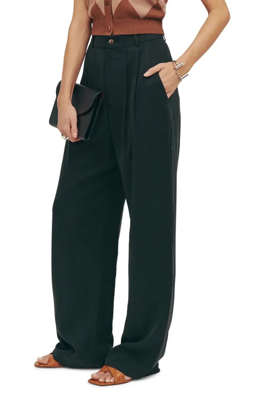 Reformation pants mason black wide leg relaxed business casual size 4 minimalist